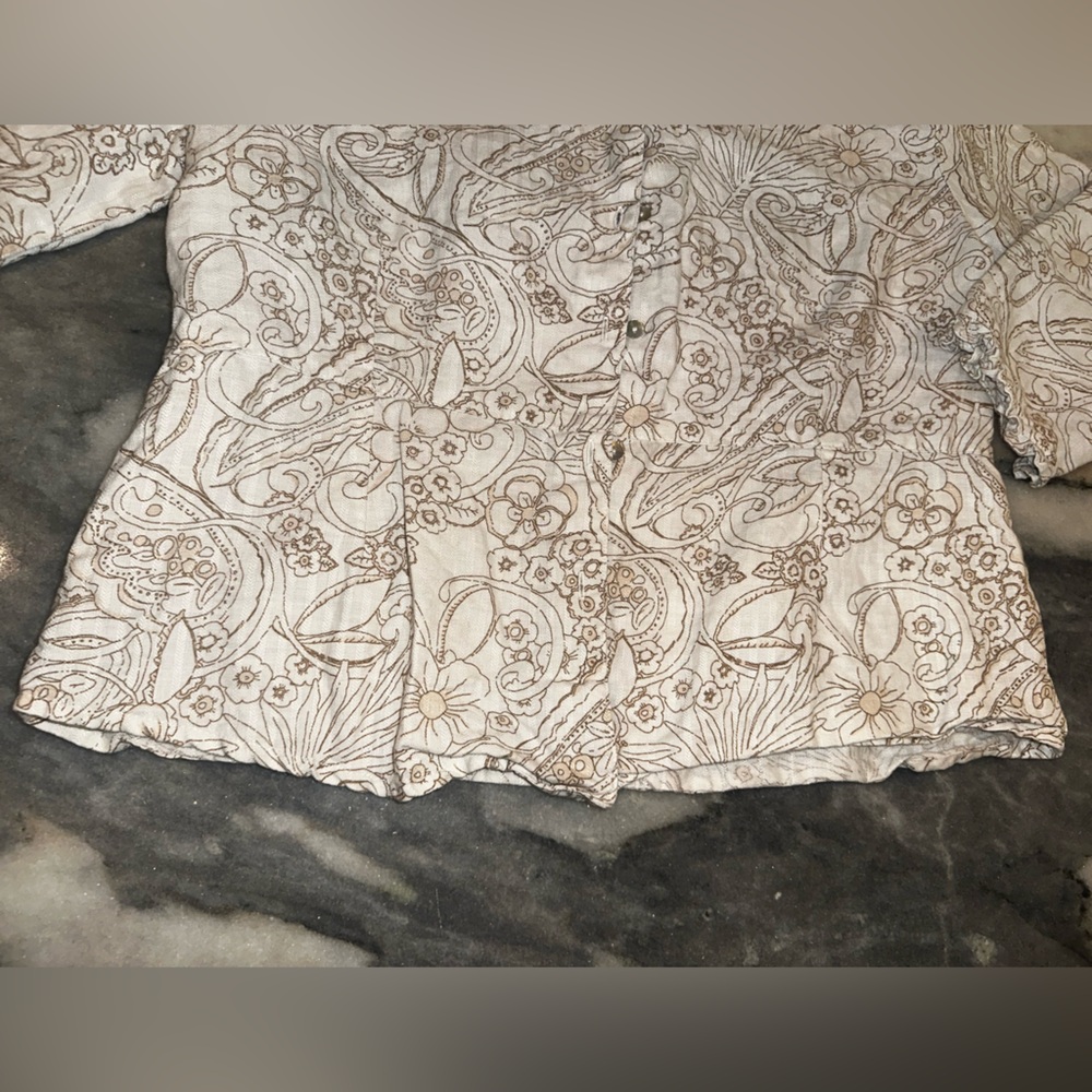 EUC Aegean Size Medium 100% Linen Cream & Floral Patterned Women's Top - Picture 4 of 12